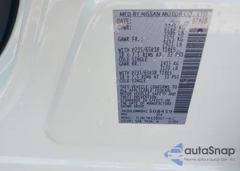 2019 Infiniti Qx60 Luxe z USA, uszkodzony, nr VIN 5N1DL0MM8KC508459